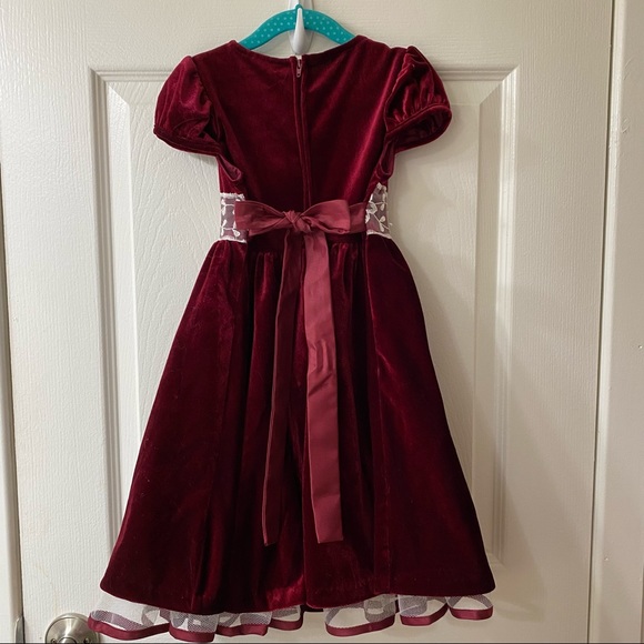 Red Velvet Dress With Rose Appliqués - Picture 3 of 6